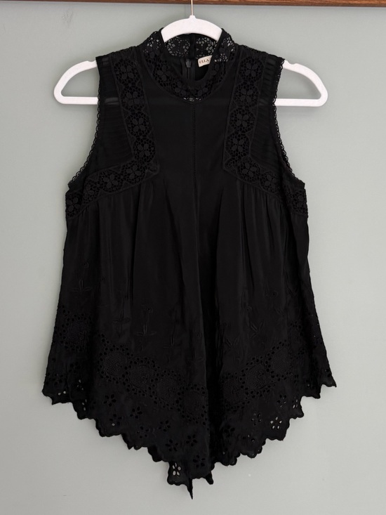 Ulla Johnson Tops - Ulla Johnson "Litsa" 100% Silk Lace High Neck Black Raven Sleeveless Top Blouse